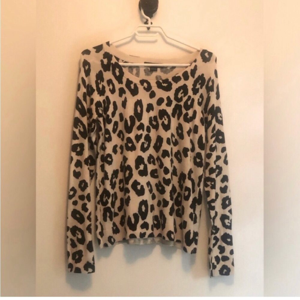 Sanctuary Cream and Black Crew Neck Sweater with Leopard Print